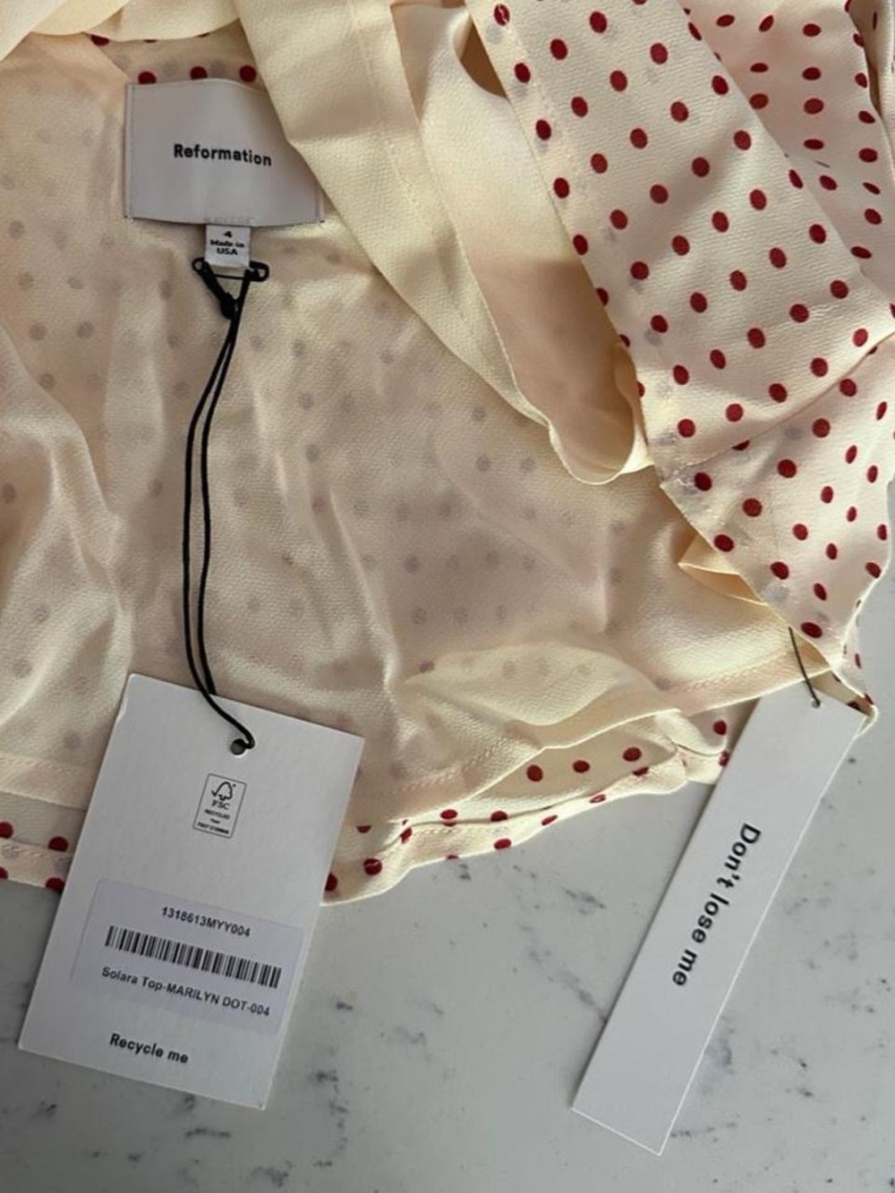 Reformation Cream Top with Red Polka Dots - Picture 3 of 5